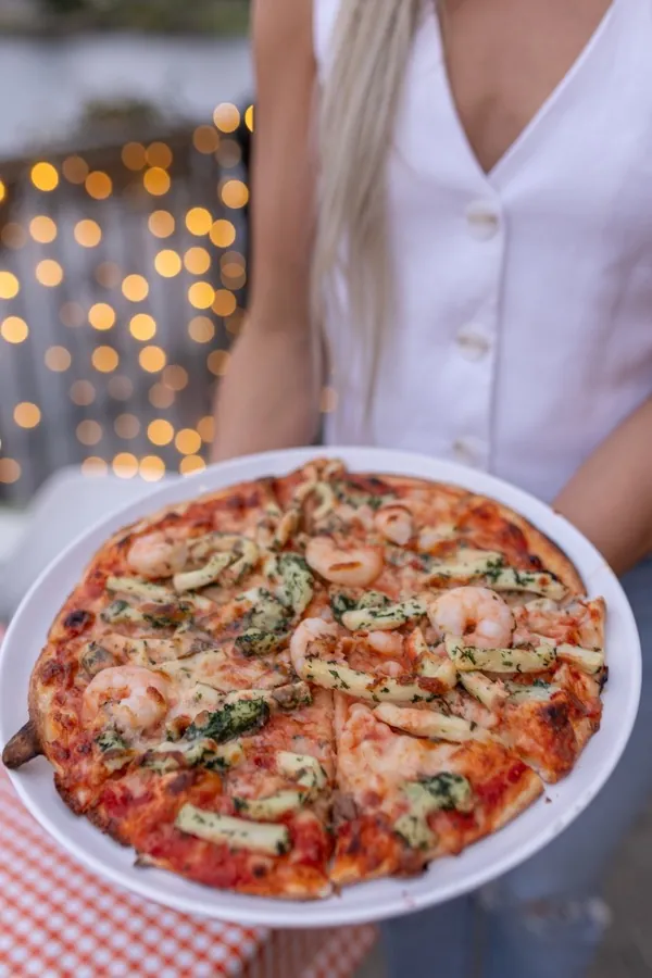 Seafood pizza served at Bar Lago